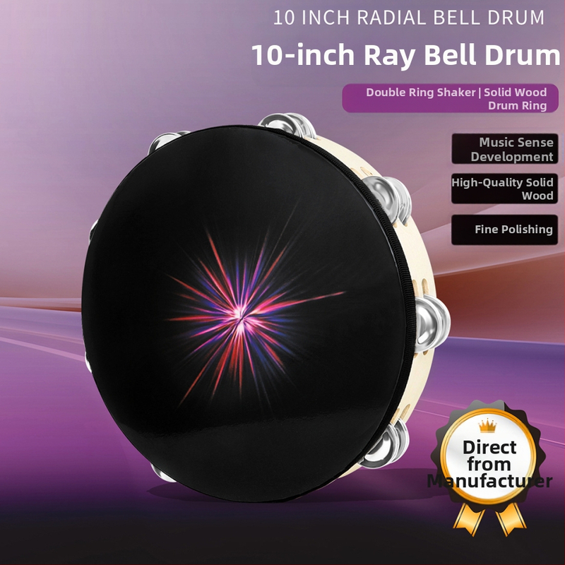 DT-73 Ξύλινο ταμπουρίν με διπλή σειρά καμπανιών, χέρι-ταμπούρ για παιδιά, συσκευασία OPP, δυνατότητα ιδιωτικής ετικέτας