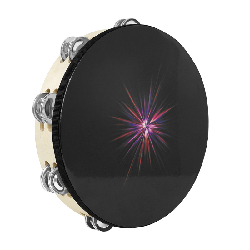 DT-73 Ξύλινο ταμπουρίν με διπλή σειρά καμπανιών, χέρι-ταμπούρ για παιδιά, συσκευασία OPP, δυνατότητα ιδιωτικής ετικέτας