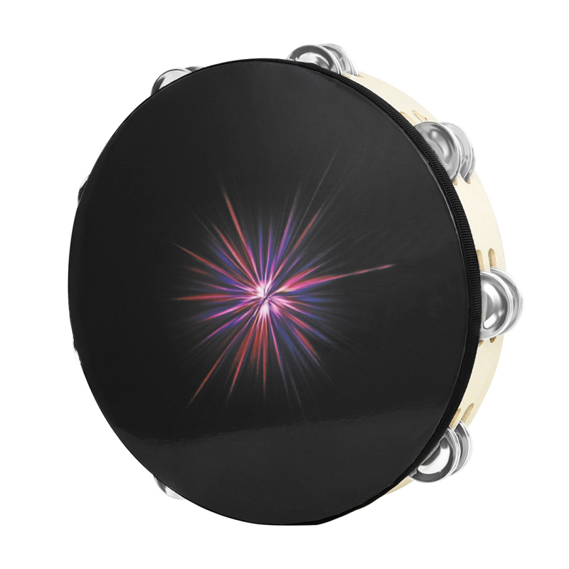 DT-73 Ξύλινο ταμπουρίν με διπλή σειρά καμπανιών, χέρι-ταμπούρ για παιδιά, συσκευασία OPP, δυνατότητα ιδιωτικής ετικέτας