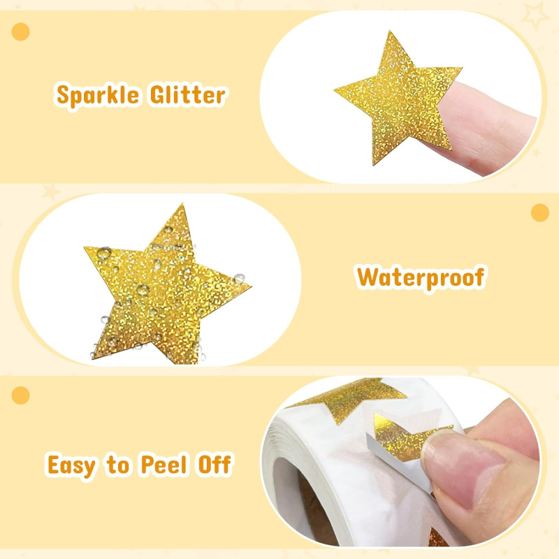 Etichetă autoadezivă sub formă de stea pentagonală, adeziv placă din cupru, procesare personalizabilă, 500 etichete pe rol