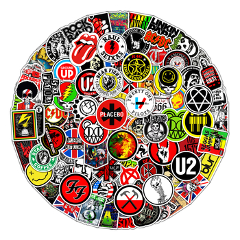 Naljepnice s temom glazbe grafiti - nepravilnog oblika, PVC ljepilo, model ROCK-100, 4-kolorni tisak, za glatke površine