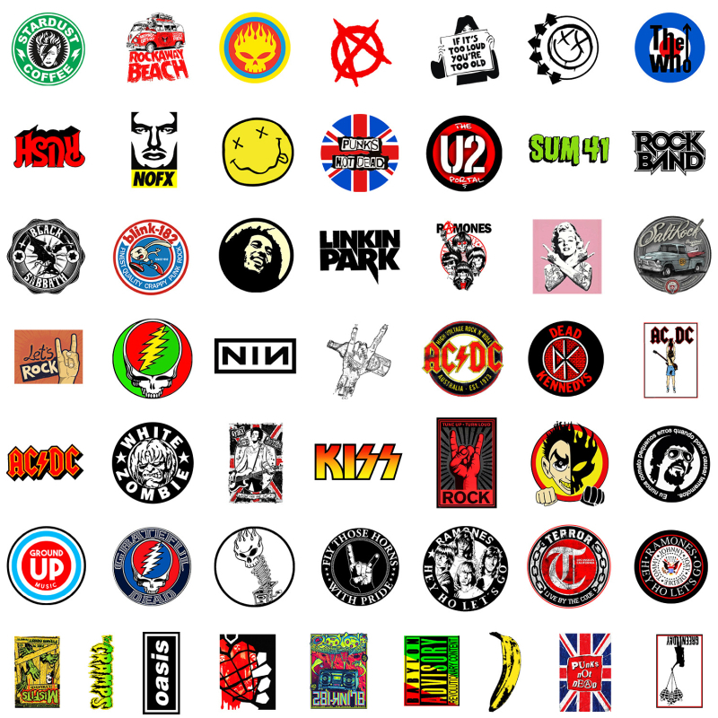 Naljepnice s temom glazbe grafiti - nepravilnog oblika, PVC ljepilo, model ROCK-100, 4-kolorni tisak, za glatke površine
