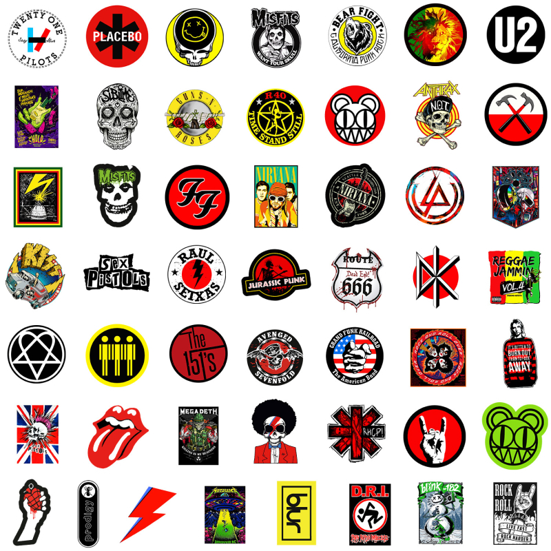 Naljepnice s temom glazbe grafiti - nepravilnog oblika, PVC ljepilo, model ROCK-100, 4-kolorni tisak, za glatke površine