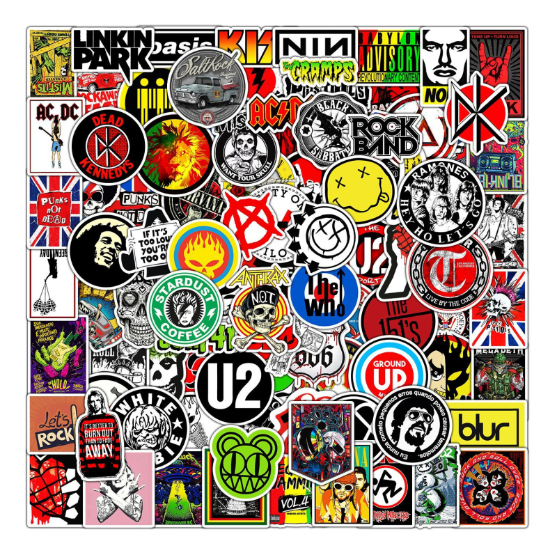 Naljepnice s temom glazbe grafiti - nepravilnog oblika, PVC ljepilo, model ROCK-100, 4-kolorni tisak, za glatke površine