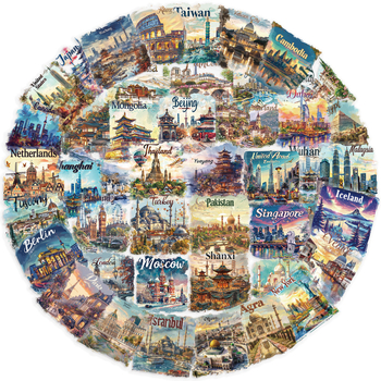 Στικέρ για κάρτες ταχυδρομείου με θέμα τα ταξίδια, PET υλικό, 50 τεμάχια, εκτυπωμένο λογότυπο, μάρκα Whale Orange