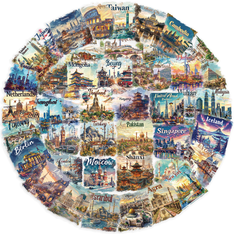 Στικέρ για κάρτες ταχυδρομείου με θέμα τα ταξίδια, PET υλικό, 50 τεμάχια, εκτυπωμένο λογότυπο, μάρκα Whale Orange