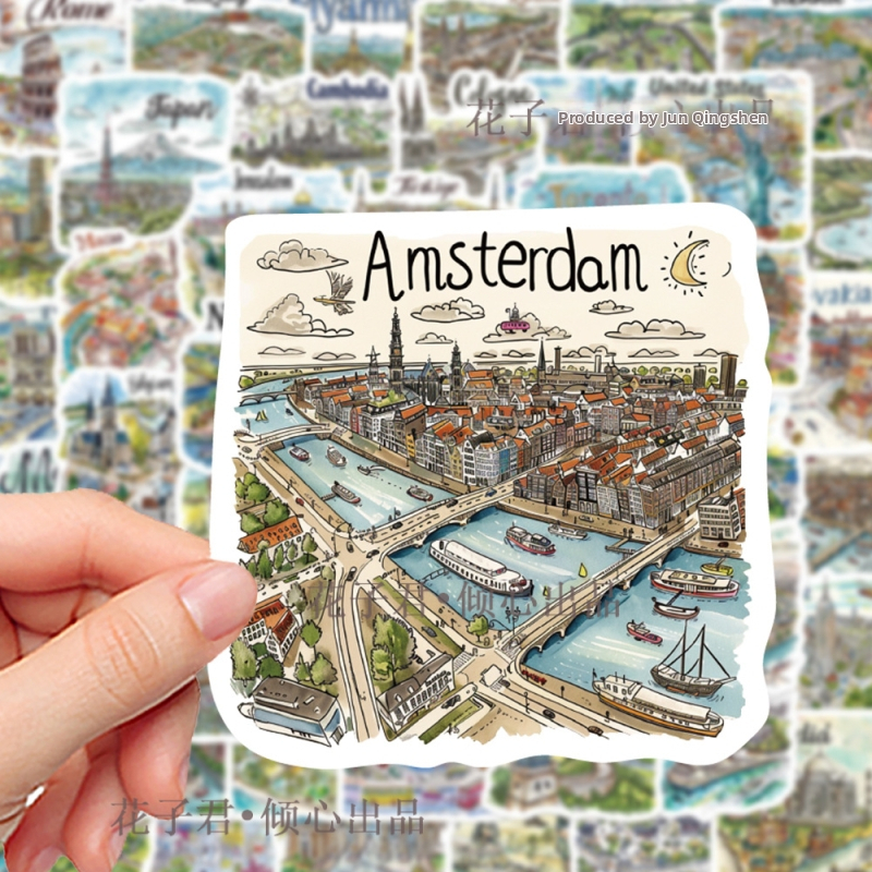 Комплект стикери за пътуване: 50 държавни карти, ръчно рисувани графити стил, PVC материал; стил карикатура; стикери и печат; възможност за лого