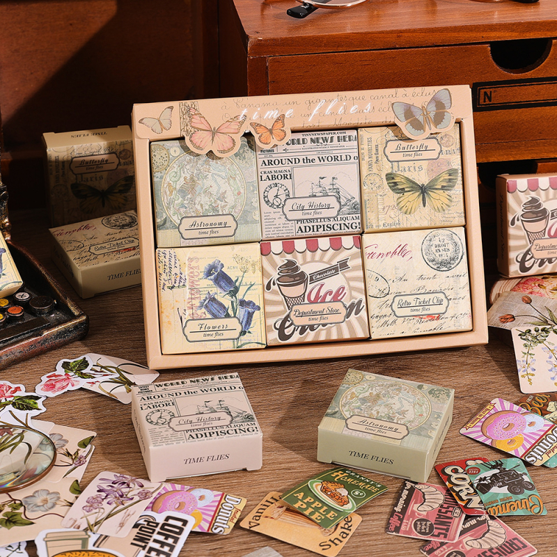 Scrapbook lipdukų rinkinys – popieriniai dekoratyviniai lipdukai DIY užrašinėms ir dienorašiams, animacinis, retro stilius, spausdinimas, IP leidimas: Ne