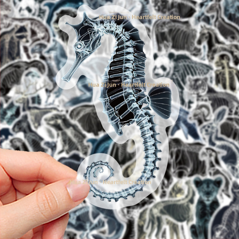 Стикери със животински рентгенови костни фигури, 50 бр, марка Su ye, PVC, модерен минималистичен стил, печатено лого