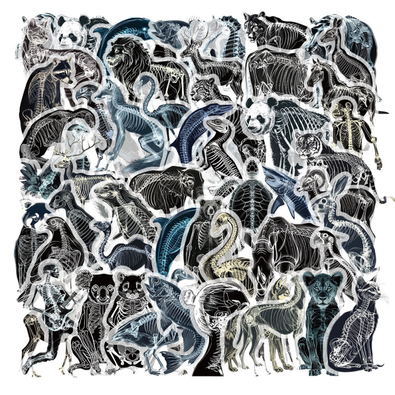 Αυτοκόλλητα με ζωικούς ακτινογραφικούς οστούς, 50 τεμάχια, PVC, μοντέρνο μινιμαλιστικό στυλ, εκτυπωμένο λογότυπο, διακοσμητικό γραφείου