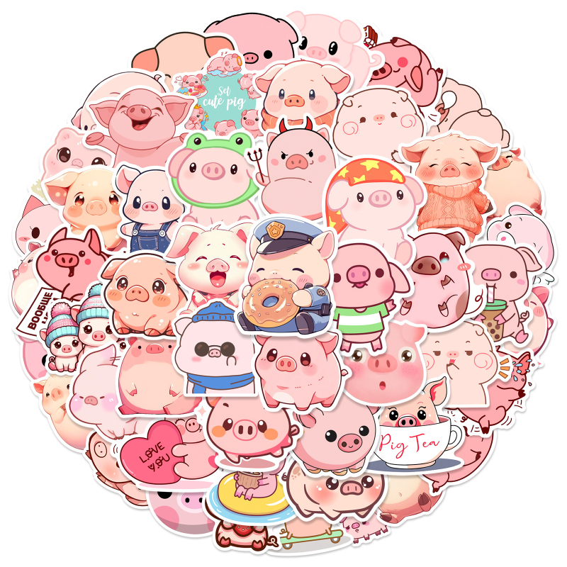 Σετ αυτοκόλλητων: 50 γλυκά γουρούνια graffiti, αδιάβροχα αυτοκόλλητα για κινητά, τάμπλετ, αποσκευές, κράνη και κιθάρες