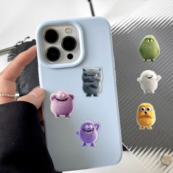 Autocolante autoadezive cu monștri pufoși și drăgălași pentru carcase de telefon, termosuri și skateboarduri; 500 coli pe rolă; stil drăguț; imprimare.
