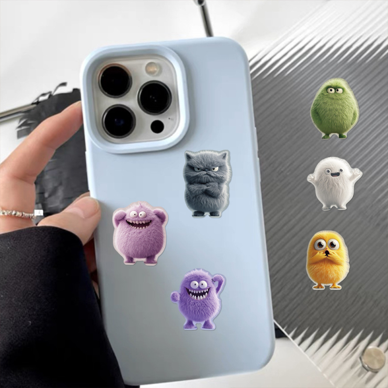 Autocolante autoadezive cu monștri pufoși și drăgălași pentru carcase de telefon, termosuri și skateboarduri; 500 coli pe rolă; stil drăguț; imprimare.