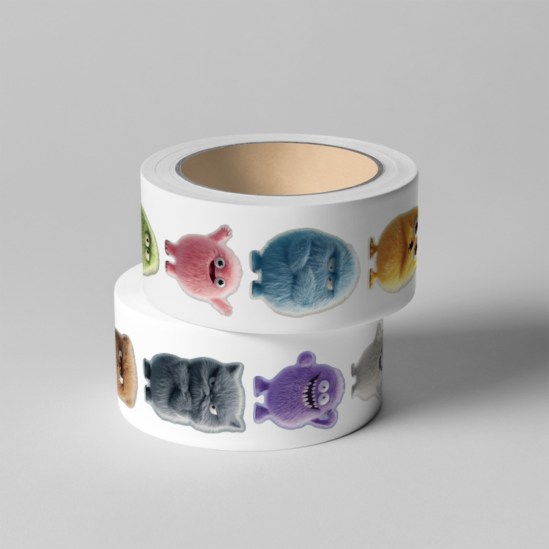 Autocolante autoadezive cu monștri pufoși și drăgălași pentru carcase de telefon, termosuri și skateboarduri; 500 coli pe rolă; stil drăguț; imprimare.