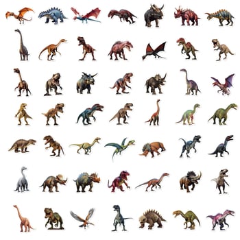 Set naljepnica, 50 listova, Jurski dinosauri u crtani stil, japanski stil, tiskano
