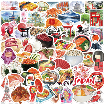 64 karikatura akvarel naljepnice za putovanje u Japan – samoljepljive, vodootporne, DIY ukrasi za gitaru, laptop i prtljagu
