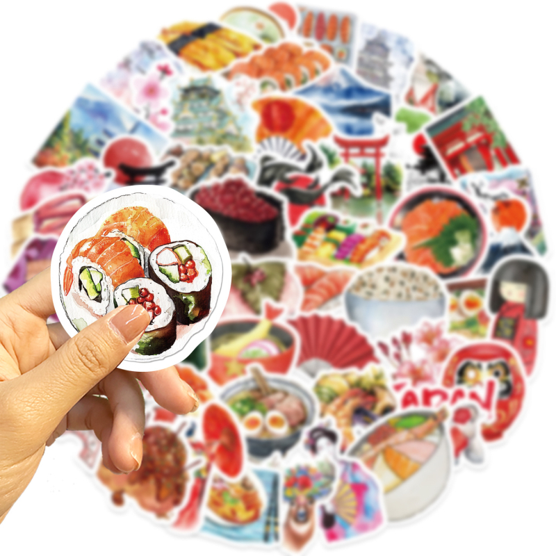 64 karikatura akvarel naljepnice za putovanje u Japan – samoljepljive, vodootporne, DIY ukrasi za gitaru, laptop i prtljagu
