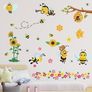 Vaiko kambario sienų lipdukas – animuota bitė, PVC dekoratyvinis lipdukas, modernus minimalistinis stilius, plokščias dizainas