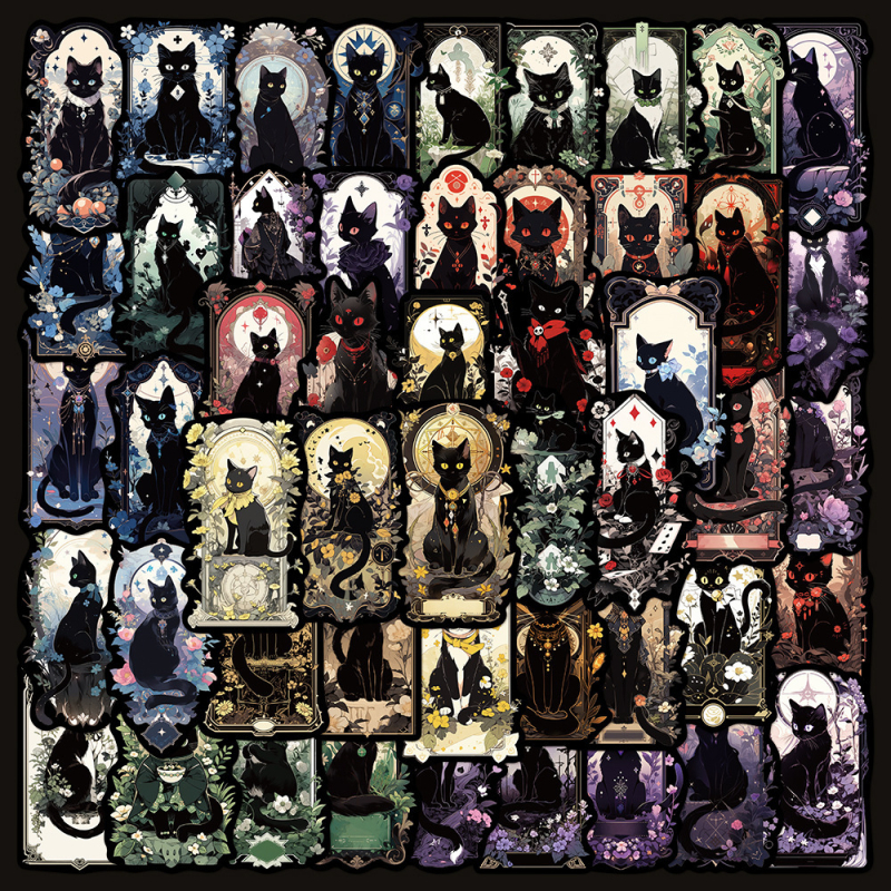 Sada samolepiek s mačacím Tarotom na telefón a iPad - PVC materiál, kreslený štýl, samolepka s tlačou, logo tlačené, IP autorizácia: Nie