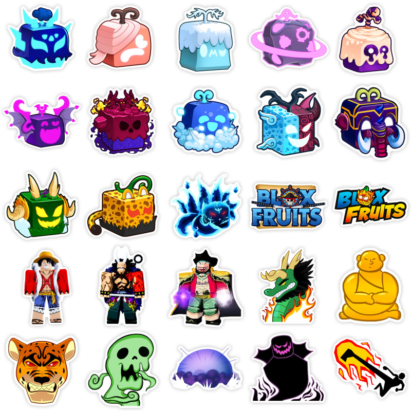 Стикери за тяло Blox Fruits – 60 бр., PVC водоустойчиви, повторно използваеми, инопланетен модел, лесно залепване (персонализация налична)