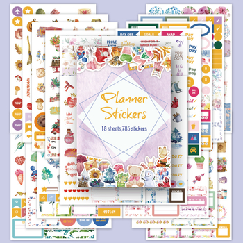 Set de autocolante pentru planner – stil retro, motive sezoniere, lunare și de weekend, 785 bucăți, tipărite