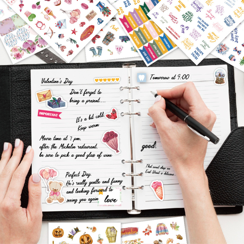 Set de autocolante pentru planner – stil retro, motive sezoniere, lunare și de weekend, 785 bucăți, tipărite