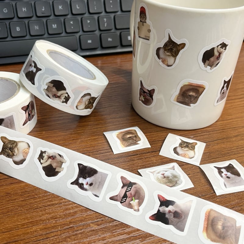 Micro Ink macskás matrica tekercs noteszhoz, aranyos és vicces, felragasztásra kész, IP-engedély nélkül, stílus Lovely wind, nyomtatás.