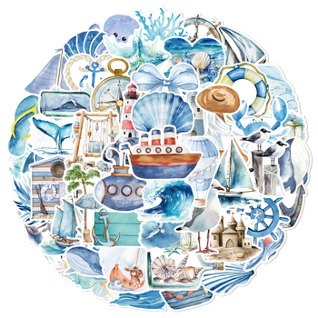 Σετ αυτοκόλλητων Ocean Journey – 50 αδιάβροχα αυτοκόλλητα PVC για ποδήλατο, κινητό, ψυγείο και σημειωματάριο