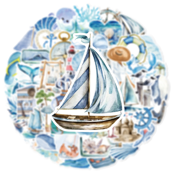 Σετ αυτοκόλλητων Ocean Journey – 50 αδιάβροχα αυτοκόλλητα PVC για ποδήλατο, κινητό, ψυγείο και σημειωματάριο