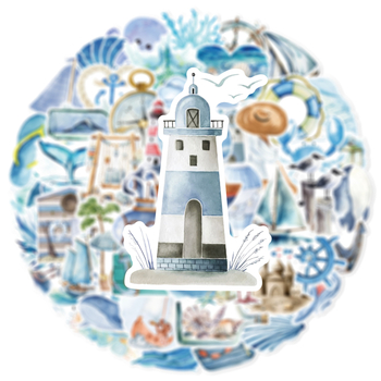 Σετ αυτοκόλλητων Ocean Journey – 50 αδιάβροχα αυτοκόλλητα PVC για ποδήλατο, κινητό, ψυγείο και σημειωματάριο