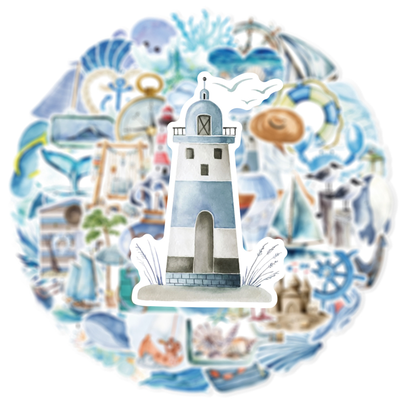 Ocean Journey matricakészlet – 50 darab vízálló PVC öntapadós matricák kerékpárhoz, telefonhoz, hűtőhöz és noteszhez