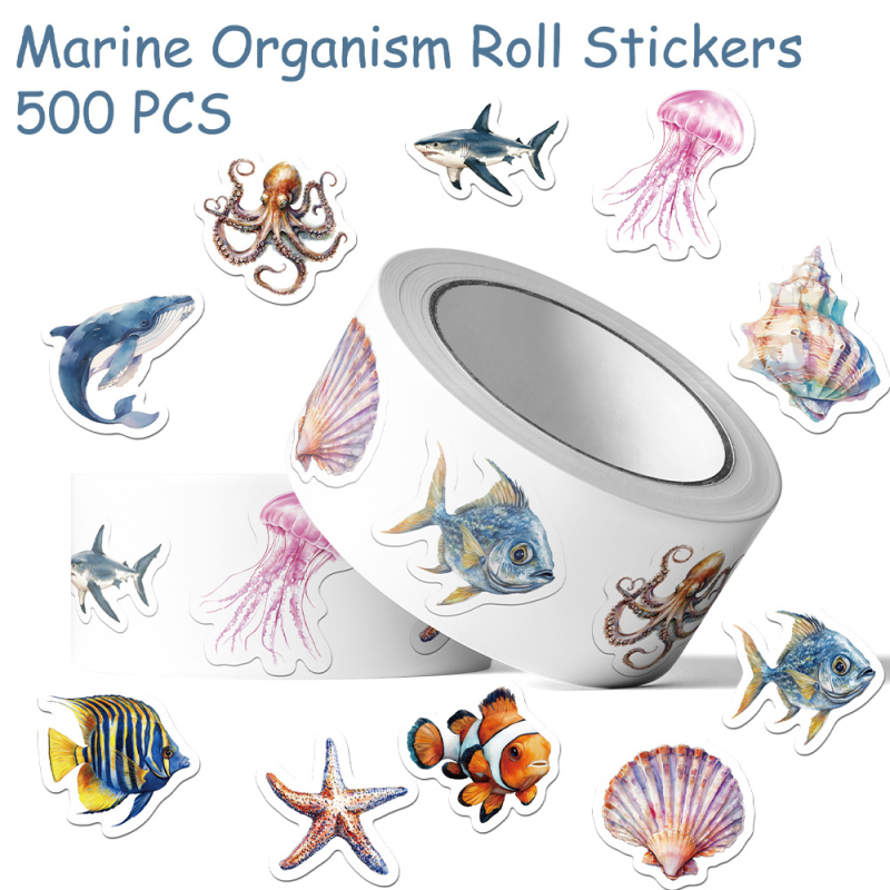 Autocolante cu animale marine, impermeabile, rolă cu 500 de foi, pentru jurnal DIY și decorarea telefonului, autoadezive
