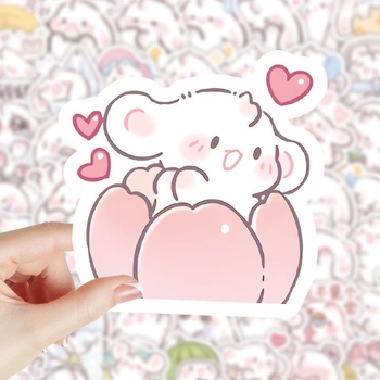 Σετ αυτοκόλλητων με λαγουδάκια: 200 τεμάχια, αδιάβροχα για ημερολόγιο, γλυκά καρτούν σχέδια