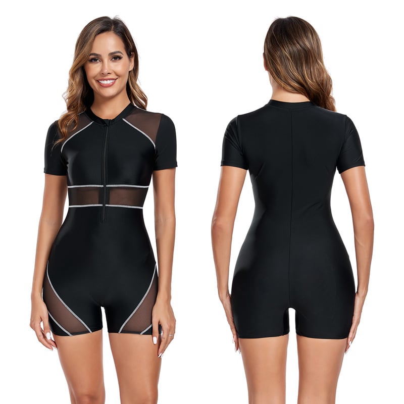 Женски цял бански с къси ръкави (подплънка за бюста; полиестерова материя; бързосъхнещ)