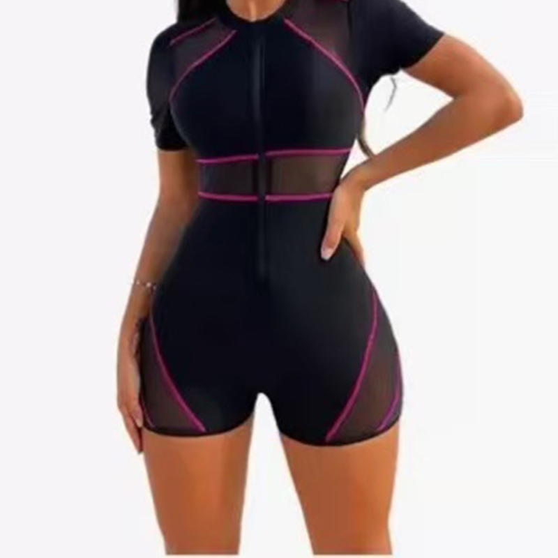 Женски цял бански с къси ръкави (подплънка за бюста; полиестерова материя; бързосъхнещ)