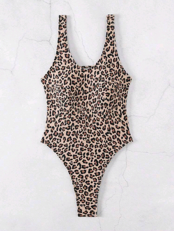 Γυναικείος ολόσωμος μαγιό με λεοπάρ print, χωρίς πλάτη, με μεταλλική υποστήριξη, πολυεστερικό ύφασμα