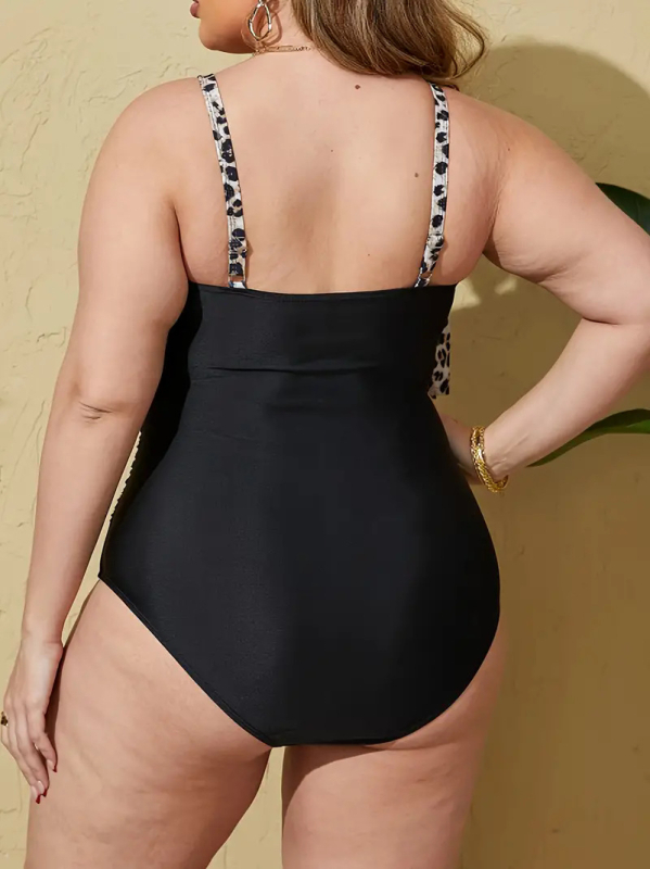 Costum de baie leopard întreg, cu burete pentru sân, fără spate, material poliester