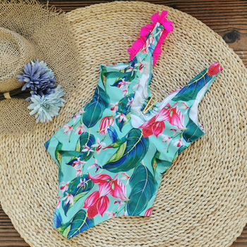 Γυναικείος ολόσωμος μαγιό με εκτύπωση, χωρίς πλάτη, υψηλή μέση, επένδυση στήθους, πολυεστέρας