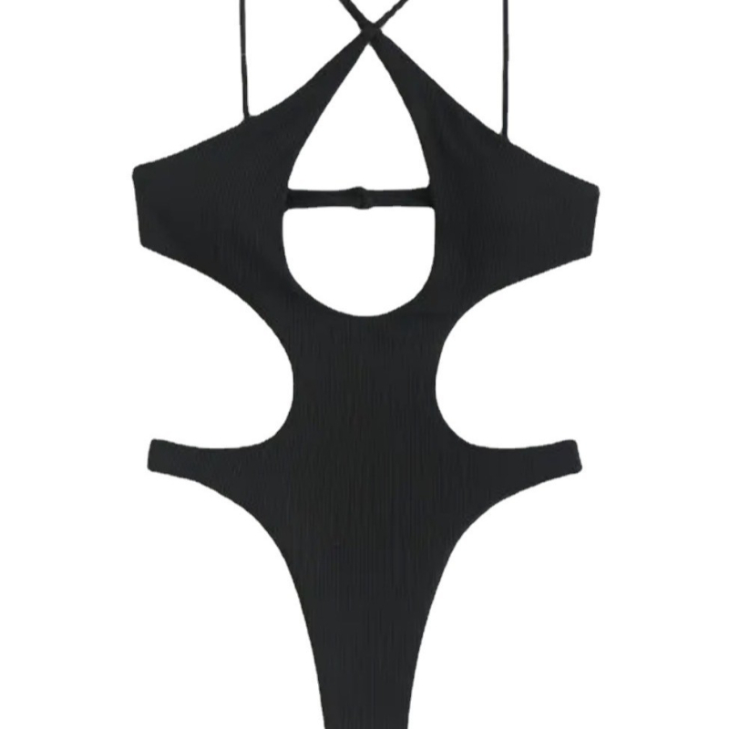 Costum de baie întreg, fără mâneci, cu dungi verticale, cu bureți la bust, din poliester, căptușit