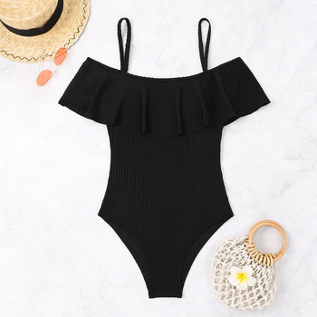 Ολόσωμο μαγιό ριγέ, off-shoulder με λεπτές τιράντες, επένδυση για στήθος, πολυεστέρας