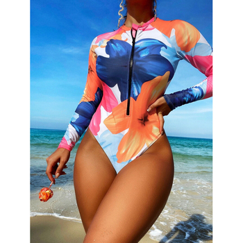 Costum de baie întreg pentru femei – imprimeu, fără mâneci, cu burete pentru bust, material poliester 82%, căptușire poliester 85%
