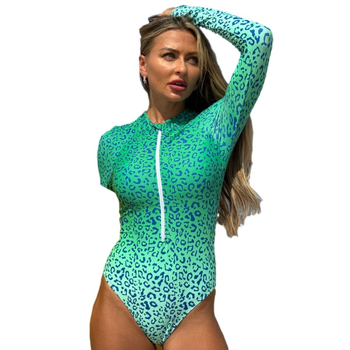 Γυναικείο ολόσωμο μαγιό με μακριά μανίκια, φλοράλ μοτίβο, εφαρμοστός στενός σχεδιασμός με υψηλή ελαστικότητα, επένδυση για το στήθος χωρίς μεταλλική υποστήριξη, ύφασμα πολυεστέρα 82%