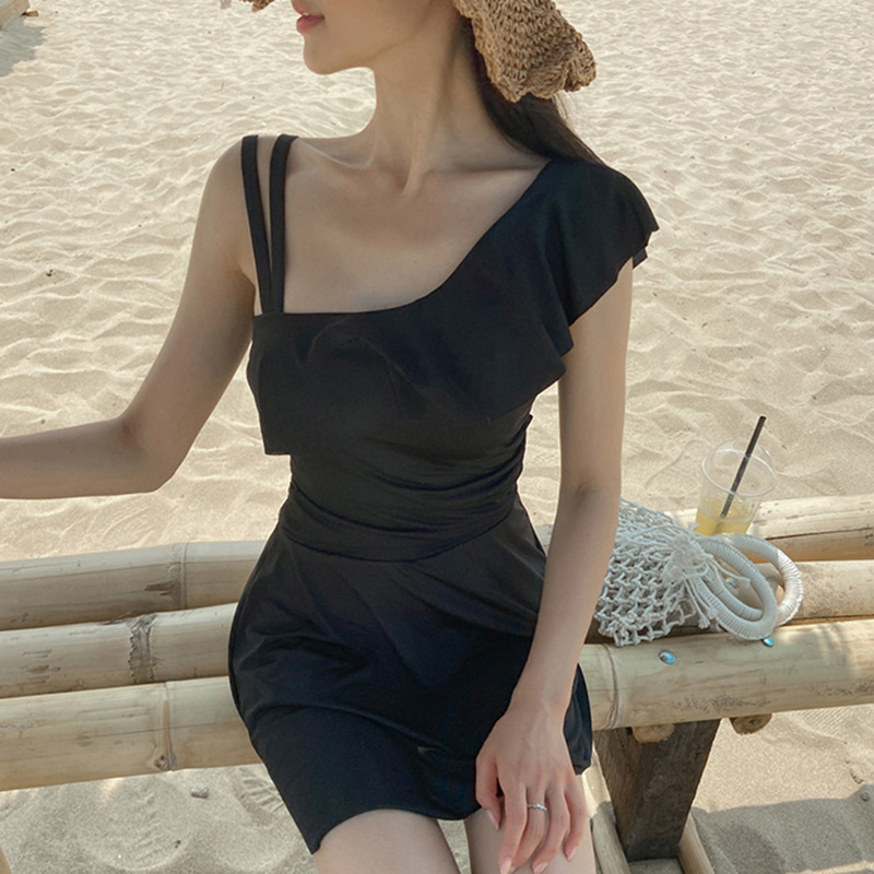 Costum de baie întreg pentru femei, design conservator, cu pernă pentru bust, fără suport metalic, fără mâneci, marcă Yikai Qi