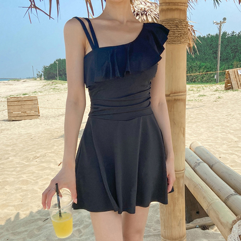 Costum de baie întreg pentru femei, design conservator, cu pernă pentru bust, fără suport metalic, fără mâneci, marcă Yikai Qi