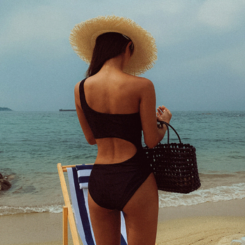 Γυναικείος ολόσωμος μαγιό με ένα ώμο, ανοιχτή πλάτη και κοψίματα, με επένδυση στήθους, ύφασμα νάιλον με επένδυση πολυεστέρα