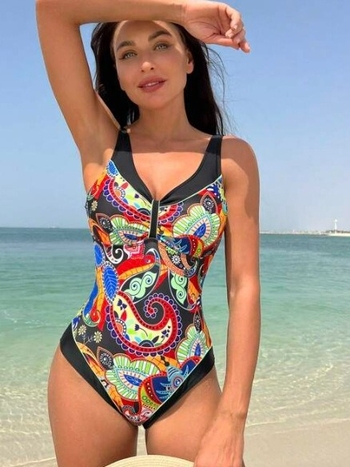 Γυναικείο ολόσωμο μαγιό με φλοράλ εκτύπωση, ύφασμα νάιλον, επένδυση πολυεστέρα με σπαντέξ, χωρίς μανίκια