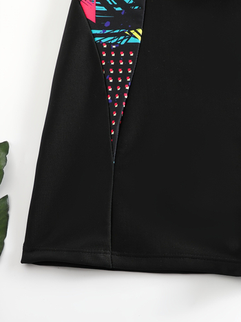 Γυναικείο ολόσωμο μαγιό με φερμουάρ, φλοράλ color-block μοτίβο, πολυεστέρας, επένδυση στήθους