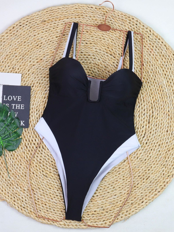 Μαγιό ολόσωμο χωρίς πλάτη, με επένδυση για το στήθος, μονόχρωμο σχέδιο, ύφασμα νάιλον/σπάντεξ, φόδρα 10% σπάντεξ