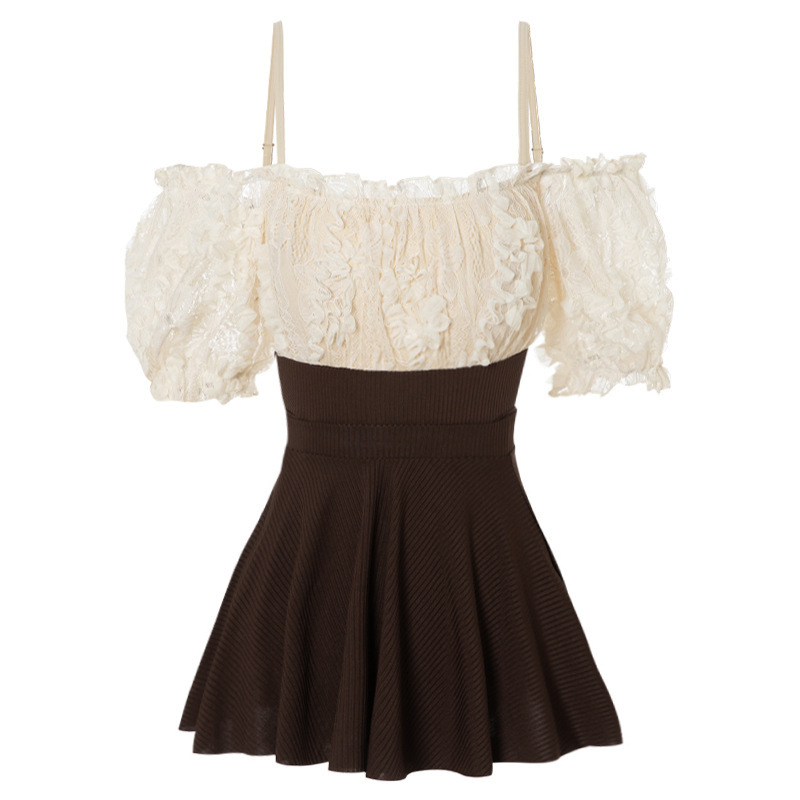 Costum de baie întreg cupe integrate, dantelă, model floral, acoperire a burții, mâneci scurte, material poliester elastan