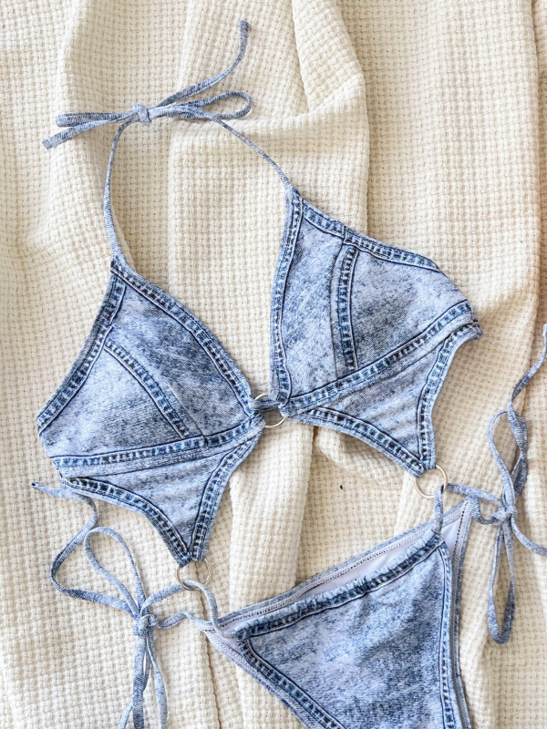 Jednostijelni kupaći s denim printom, s umetkom za prsa, poliester, za odrasle žene